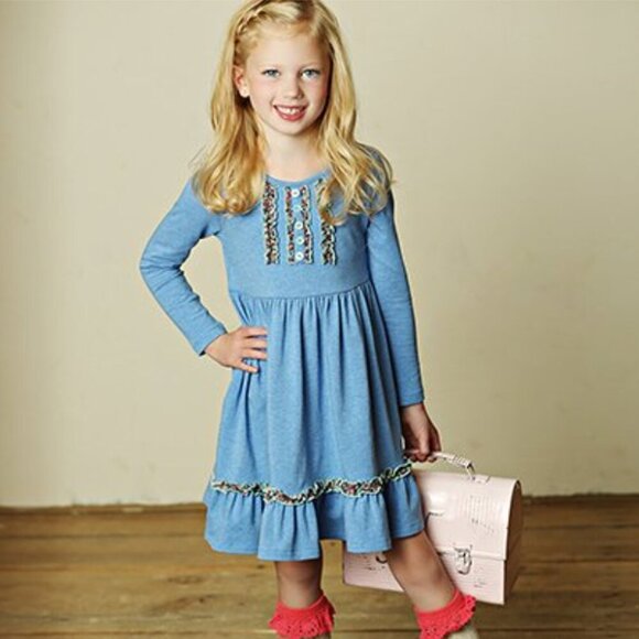 Matilda Jane Caitlin Lap Dress Blue Cotton Jersey Knit Summer Twee 10 - Picture 2 of 4